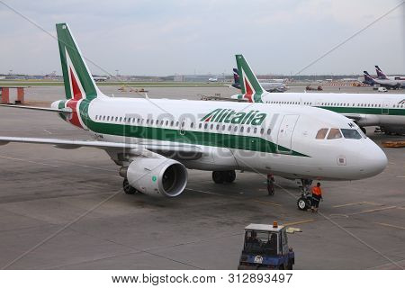 Moscow, Russia - May 12, 2012: Alitalia Airbus A319 At Moscow Sheremetyevo Airport, Russia. Sheremet