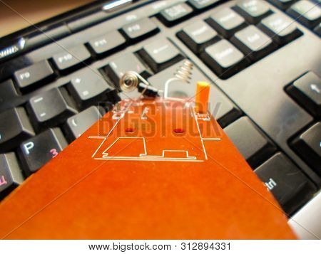 Red Electronic Board On The Keyboard. Repair Of Equipment. System Administrator.