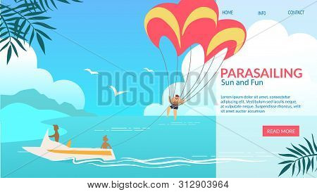 Parasailing Horizontal Banner, Parasail Wing With Man Pulled By Boat In Ocean, Tropical Vacation, Wa