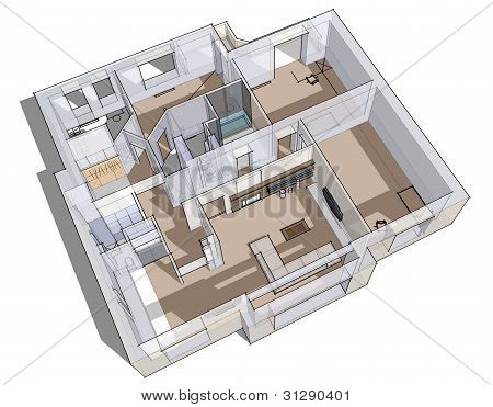 3D lejlighed skitse