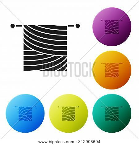 Black Knitting Icon Isolated On White Background. Wool Emblem With Knitted Fabric And Needle. Label 