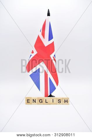 Flag Of The United Kingdom Isolated With The Word English.