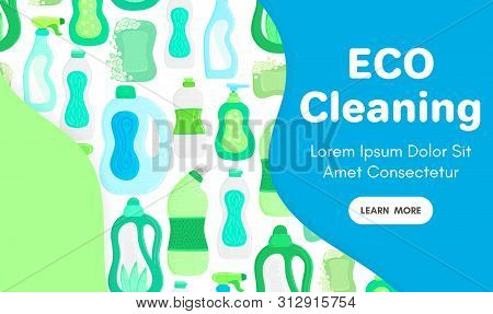 Vector Background With Eco Friendly Household Cleaning Supplies. Natural Detergents. Landing Page Te