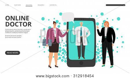 Online Doctor Consultation Landing Page. Vector Medical Mobile App Presentation Banner