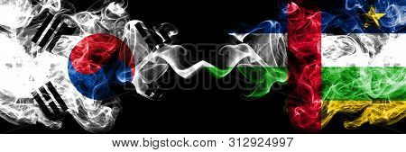 South Korea Vs Central African Republic Smoky Mystic Flags Placed Side By Side. Thick Colored Silky 