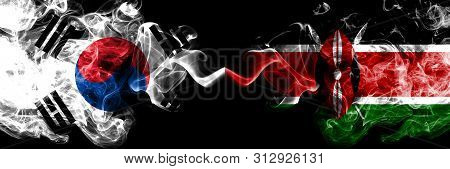 South Korea Vs Kenya, Kenyan Smoky Mystic Flags Placed Side By Side. Thick Colored Silky Abstract Sm