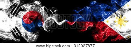 South Korea Vs Philippines, Filipino Smoky Mystic Flags Placed Side By Side. Thick Colored Silky Abs