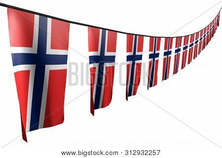 Pretty Memorial Day Flag 3d Illustration
 - Many Norway Flags Or Banners Hanging Diagonal With Persp