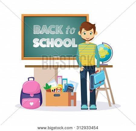 Welcome Back To School Blackboard With Items And Elements.