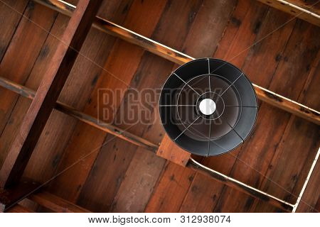 Wood Ceiling With Neon Light Bulbs In Uprisen View.as Background Interior Decoration Concept With Co