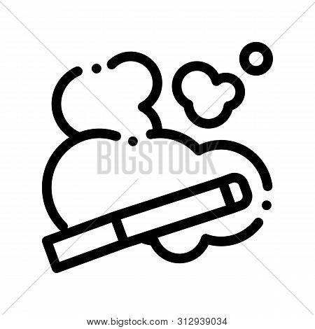 Cigarette And Smoke Steam Thin Line Icon. Smoking Cigarette Environmental Pollution, Fume Smog Smoul
