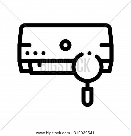 Diagnosis Broken Conditioner Thin Line Icon. Conditioner Technology Equipment Indoor Unit And Magnif