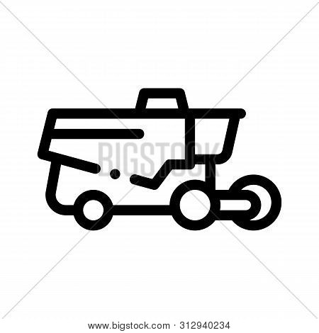 Reaping Harvester Vehicle Thin Line Icon. Agricultural Harvester Wheel Farmland Countryside Equipmen