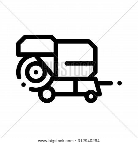 Shaking Harvester Vehicle Thin Line Icon. Agricultural Harvester Wheel For Harvesting Reaping On Far