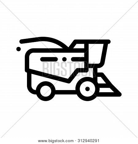 Farming Harvester Vehicle Thin Line Icon. Agricultural Tractor Harvester For Harvesting Working On F