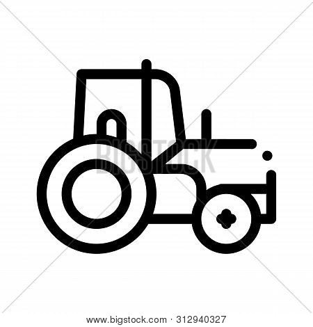 Farmland Tractor Vehicle Thin Line Icon. Agricultural Farm Tractor For Different Type Trailer. Trans