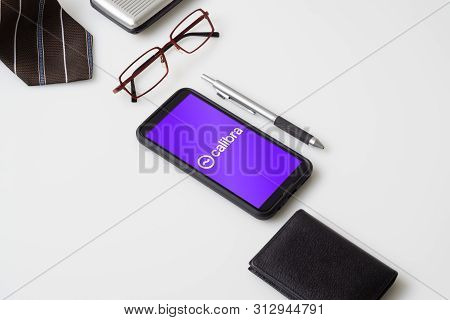 Bangkok, Thailand - July 23, 2019:  Mobile Phone Shows Calibra Logo On The Screen. Facebook Reported