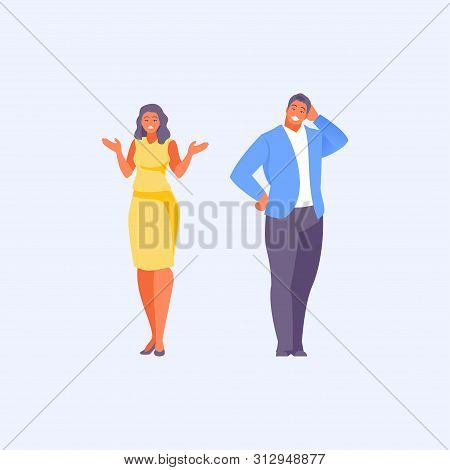 Emotion Of Surprise And Bewilderment. Shocked Man And Woman In Full Growth. Vector Illustration