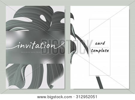 Invitation Card Template Design, Split Leaf Philodendron With Blurred Effect Mask