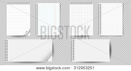 Realistic Notebook Or Notepad With Binder Isolated. Memo Note Pad Or Diary With Lined And Squared Pa