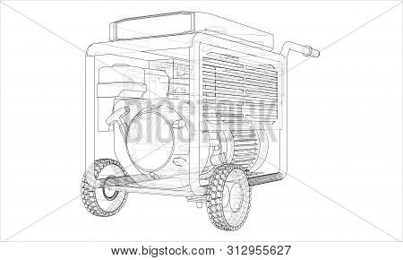 Outline Portable Gasoline Generator Vector. Wire-frame Style. The Layers Of Visible And Invisible Li