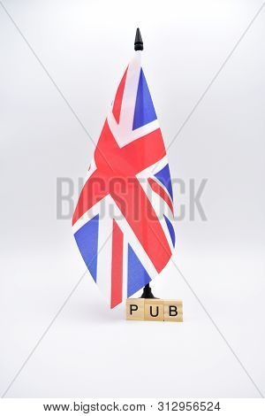 Flag Of The United Kingdom Isolated With The Word Pub.