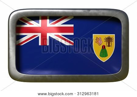 3d Rendering Of A Turks And Caicos Islands Flag On A Rusty Sign Isolated On White Background