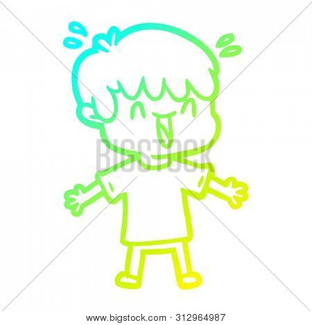 cold gradient line drawing of a cartoon laughing boy