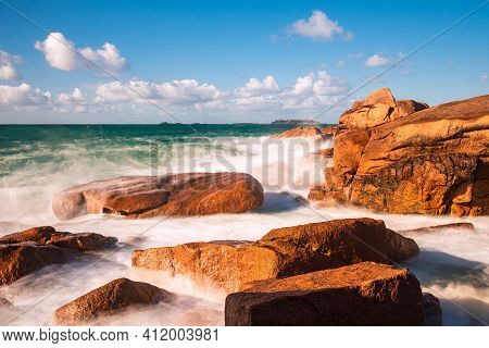 Atlantic Ocean Coast In Brittany Near Ploumanach, France.