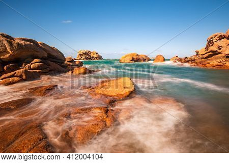 Atlantic Ocean Coast In Brittany Near Ploumanach, France.