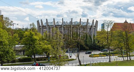 Wroclaw, Poland - May 3 2020: Panorama Of Racławice Old Round Building At Cloudy Day