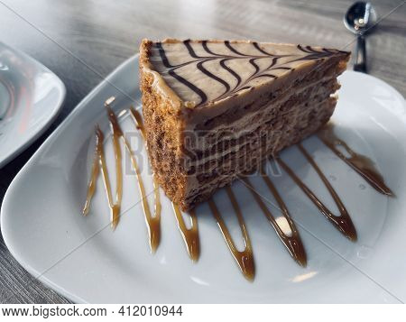 Traditional Esterhazy Piece Of Cake On A White Plate