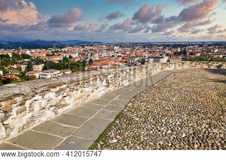 Bergamo, Italy - August 18, 2017: The Castle Of La Rocca Bergamo Is Located In The Upper Part Of The