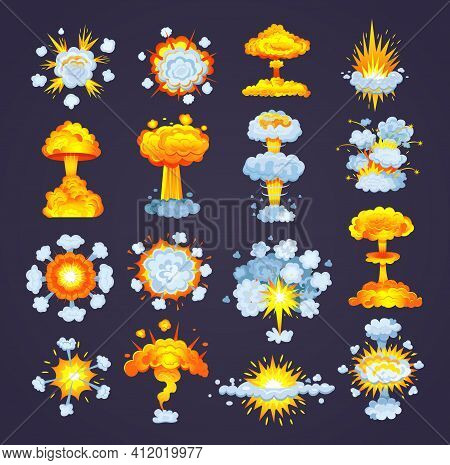 Animation For Game Of Explosion Effect. Frame Comic Animation With Effect Of Fun Explosion, Divided 