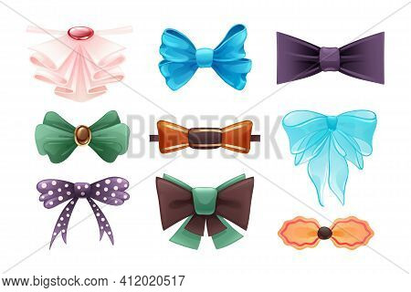 Fashion Colorful Tie Bow Accessories Cartoon With Tied Ribbons For Christmas Invitation. Color Silk 