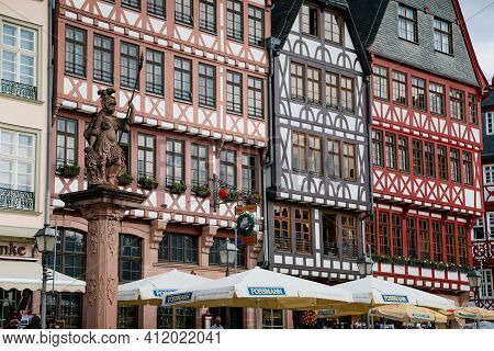 Colourful Half-timbered Houses Of Romer Square, Old Town Square Romerberg, Altstadt, Timber Framed H