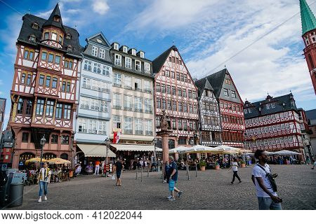Colourful Half-timbered Houses Of Romer Square, Old Town Square Romerberg, Altstadt, Timber Framed H