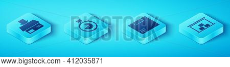 Set Isometric Carton Cardboard Box, Stopwatch, Warehouse And Carton Cardboard Box Icon. Vector