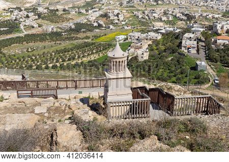 View From The Walls Of The Palace Ruins Of King Herod - Herodion Of The Restored Model Of The Mausol