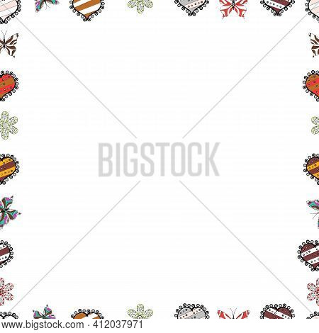 Picture In Brown, White And Black Colors. Hand Drawn Doodle Frames. Vector.