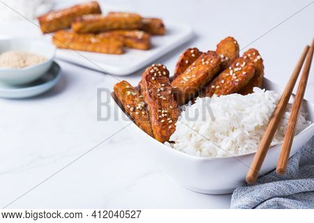 Fried Teriyaki Tempeh, Tempe, Fermented Postbiotics Food From Soybeans