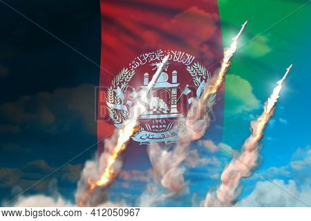 Afghanistan Ballistic Missile Launch - Modern Strategic Nuclear Rocket Weapons Concept On Blue Sky B