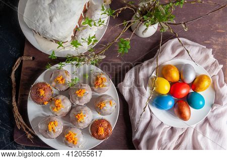 Homemade Easter Cakes Covered With White Icing