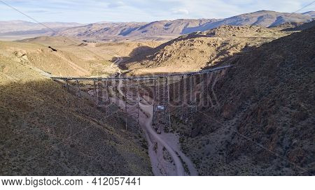 Aerial Of Viaducto La Polvorilla, Polvorilla Bridge, A Popular Viaduct Of The Train To The Clouds, A