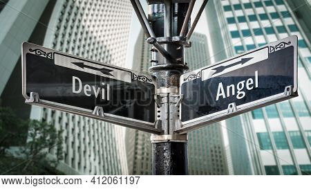 Street Sign The Direction Way To Angel Versus Devil