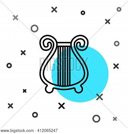 Black Line Ancient Greek Lyre Icon Isolated On White Background. Classical Music Instrument, Orhestr