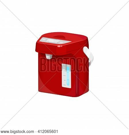 Red Tea Kettle Isolated Water Boiler Or Coffee Making Machine. Vector Household Appliance, Domestic 