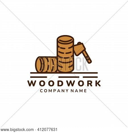 Carpenter And Woodwork Vintage Color Logo Icon Vector Illustration Template Design. Ax, Wood, Floore