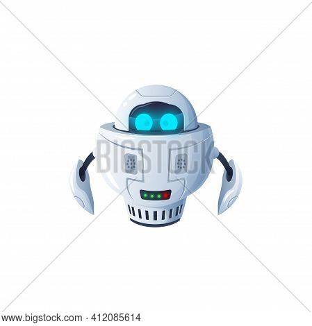 Humanoid Robot Isolated Futuristic Cyborg Digital Character With Big Digital Eyes. Vector Modern Kid