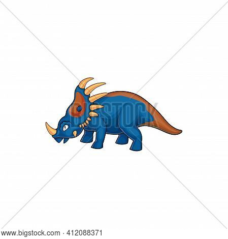Dinosaur Cartoon Prehistoric Horned Animal Isolated Horned Dino. Vector Kind Triceratops, Horned Din